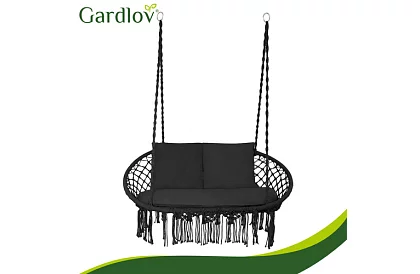Zahradní dvoumístná černá houpačka Stork's Nest + polštáře