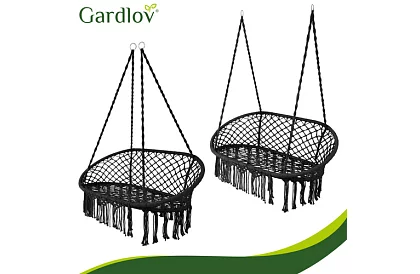 Zahradní dvoumístná černá houpačka Stork's Nest + polštáře