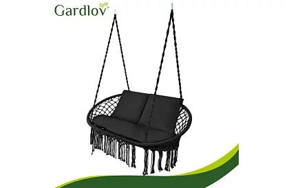 Zahradní dvoumístná černá houpačka Stork's Nest + polštáře
