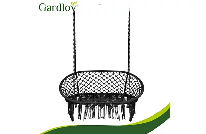 Zahradní dvoumístná černá houpačka Stork's Nest + polštáře