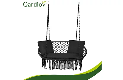 Zahradní dvoumístná černá houpačka Stork's Nest + polštáře