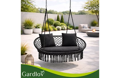 Zahradní dvoumístná černá houpačka Stork's Nest + polštáře