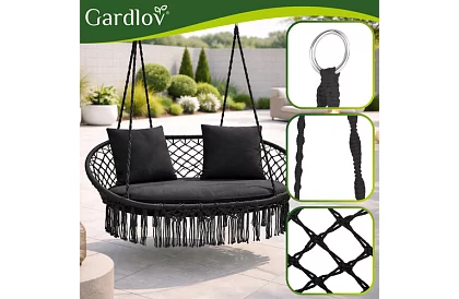 Zahradní dvoumístná černá houpačka Stork's Nest + polštáře