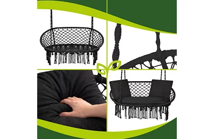 Zahradní dvoumístná černá houpačka Stork's Nest + polštáře