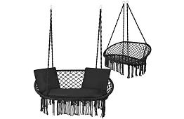 Zahradní dvoumístná černá houpačka Stork's Nest + polštáře