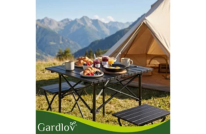 Skládací černý zahradní stůl – stůl na balkon, terasu