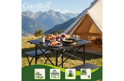 Skládací černý zahradní stůl – stůl na balkon, terasu