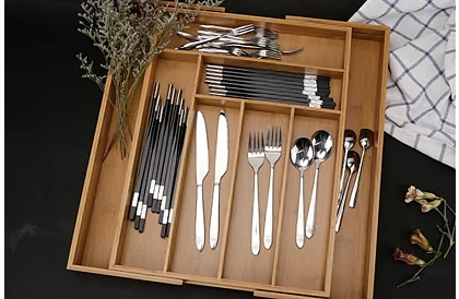 Bambusový organizér do šuplíků – nastavitelný příborník