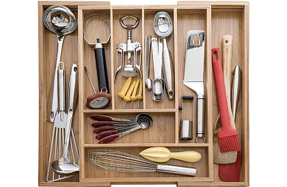 Bambusový organizér do šuplíků – nastavitelný příborník