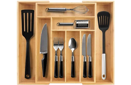 Bambusový organizér do šuplíků – nastavitelný příborník