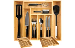 Bambusový organizér do šuplíků – nastavitelný příborník