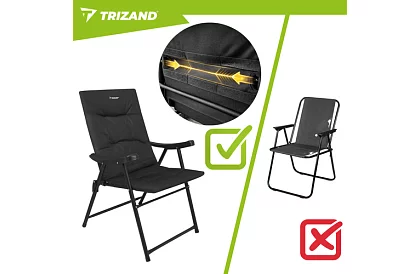 Skládací kempingová čalouněná židle 59x70x91 cm - černá