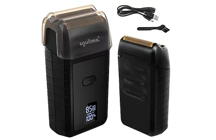 Holicí strojek na vousy s LED displejem - USB-C, 2 planžety, 2 břity, pouzdro