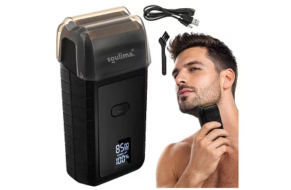 Holicí strojek na vousy s LED displejem - USB-C, 2 planžety, 2 břity, pouzdro