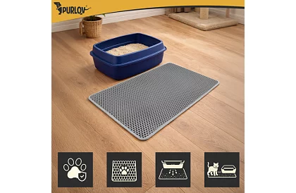 Podložka před kočičí toaletu zadržující nečistoty 75 x 55 cm - šedá