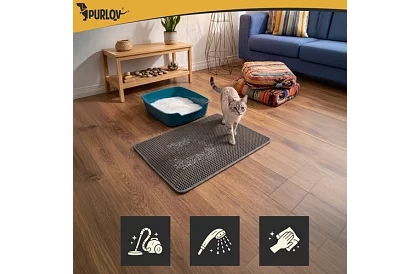 Podložka před kočičí toaletu zadržující nečistoty 75 x 55 cm - šedá