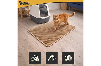 Podložka před kočičí toaletu zadržující nečistoty 75 x 55 cm – béžová