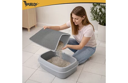 Podložka před kočičí toaletu zadržující nečistoty 60 x 45 cm – šedá