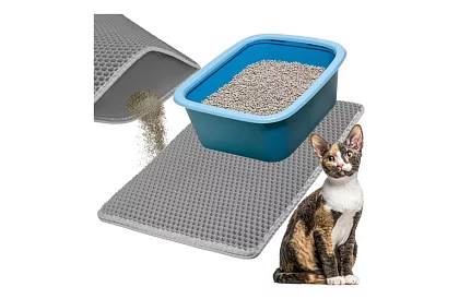 Podložka před kočičí toaletu zadržující nečistoty 60 x 45 cm – šedá
