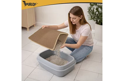 Podložka před kočičí toaletu zadržující nečistoty 60 x 45 cm – béžová