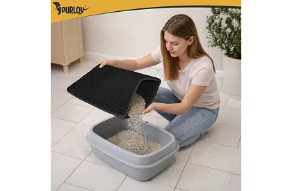 Podložka před kočičí toaletu zadržující nečistoty 60 x 45 cm – černá