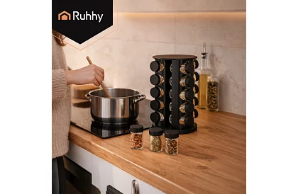 Otočný stojan na kořenky + Sada 20 dóz na koření