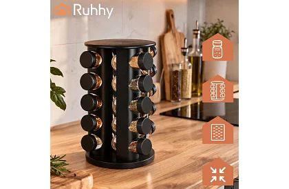 Otočný stojan na kořenky + Sada 20 dóz na koření