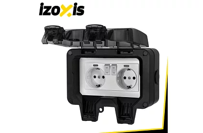 Vodotěsná venkovní dvojitá zásuvka s klapkou - IP66, 230V, 16A