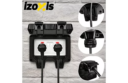 Vodotěsná venkovní dvojitá zásuvka s klapkou - IP66, 230V, 16A