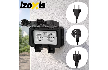 Vodotěsná venkovní dvojitá zásuvka s klapkou - IP66, 230V, 16A