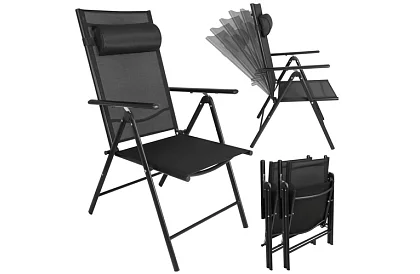 Skládací černé zahradní židle s područkami a opěrkou – 2 kusy
