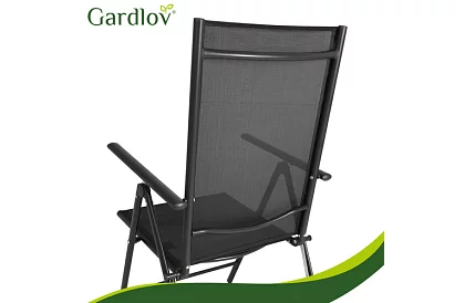 Skládací černé zahradní židle s područkami a opěrkou – 2 kusy