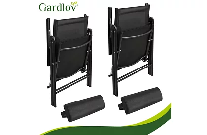 Skládací černé zahradní židle s područkami a opěrkou – 2 kusy