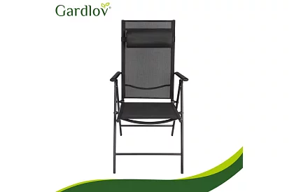 Skládací černé zahradní židle s područkami a opěrkou – 2 kusy