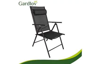 Skládací černé zahradní židle s područkami a opěrkou – 2 kusy
