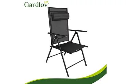 Skládací černé zahradní židle s područkami a opěrkou – 2 kusy