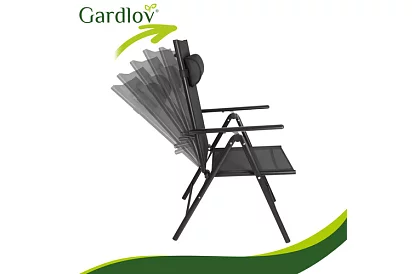 Skládací černé zahradní židle s područkami a opěrkou – 2 kusy