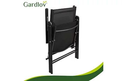 Skládací černé zahradní židle s područkami a opěrkou – 2 kusy