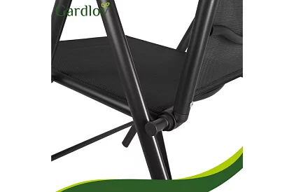 Skládací černé zahradní židle s područkami a opěrkou – 2 kusy