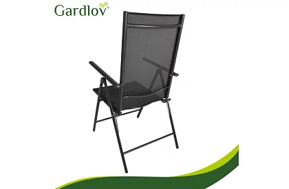 Skládací černé zahradní židle s područkami a opěrkou – 2 kusy