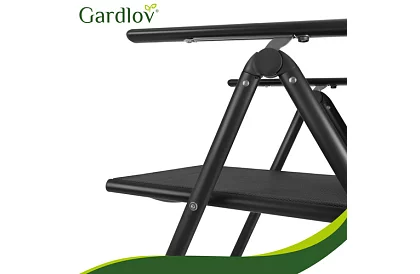 Skládací černé zahradní židle s područkami a opěrkou – 2 kusy