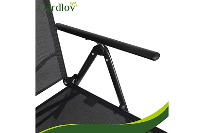 Skládací černé zahradní židle s područkami a opěrkou – 2 kusy