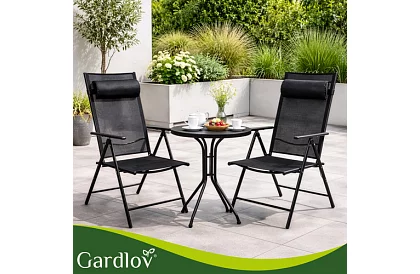 Skládací černé zahradní židle s područkami a opěrkou – 2 kusy