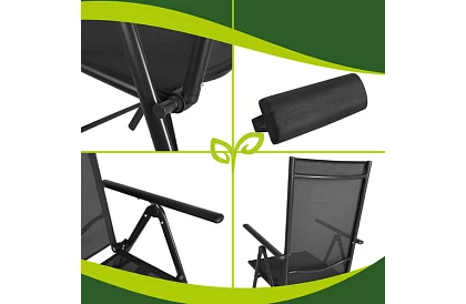 Skládací černé zahradní židle s područkami a opěrkou – 2 kusy