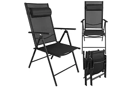 Skládací černé zahradní židle s područkami a opěrkou – 2 kusy