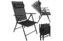 Skládací černé zahradní židle s područkami a opěrkou – 2 kusy