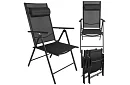 Skládací černé zahradní židle s područkami a opěrkou – 2 kusy