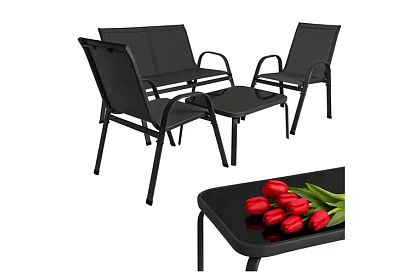 Zahradní nábytek pohovka, 2 křesla, stůl – černý