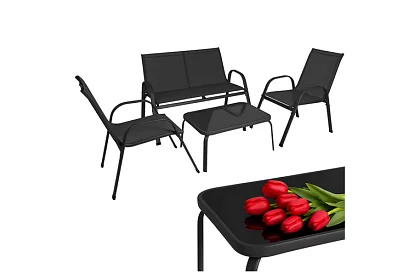 Zahradní nábytek pohovka, 2 křesla, stůl – černý
