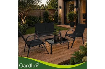 Zahradní nábytek pohovka, 2 křesla, stůl – černý